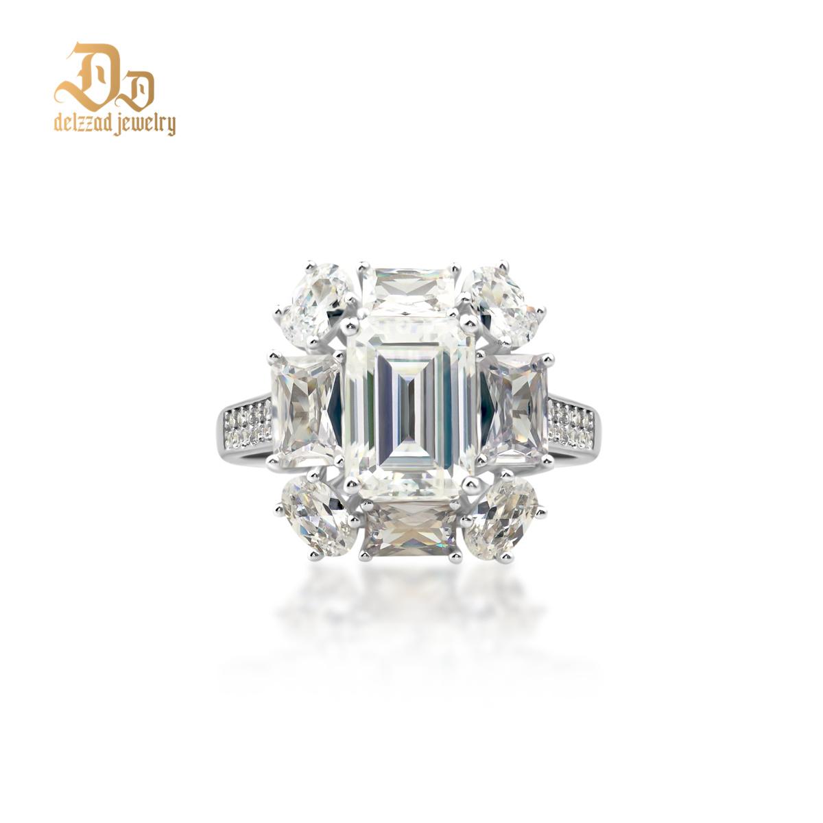 Delzzad 3.5ct Octagon Synthetic Moissanite Cluster Ring In 925 Sterling Silver