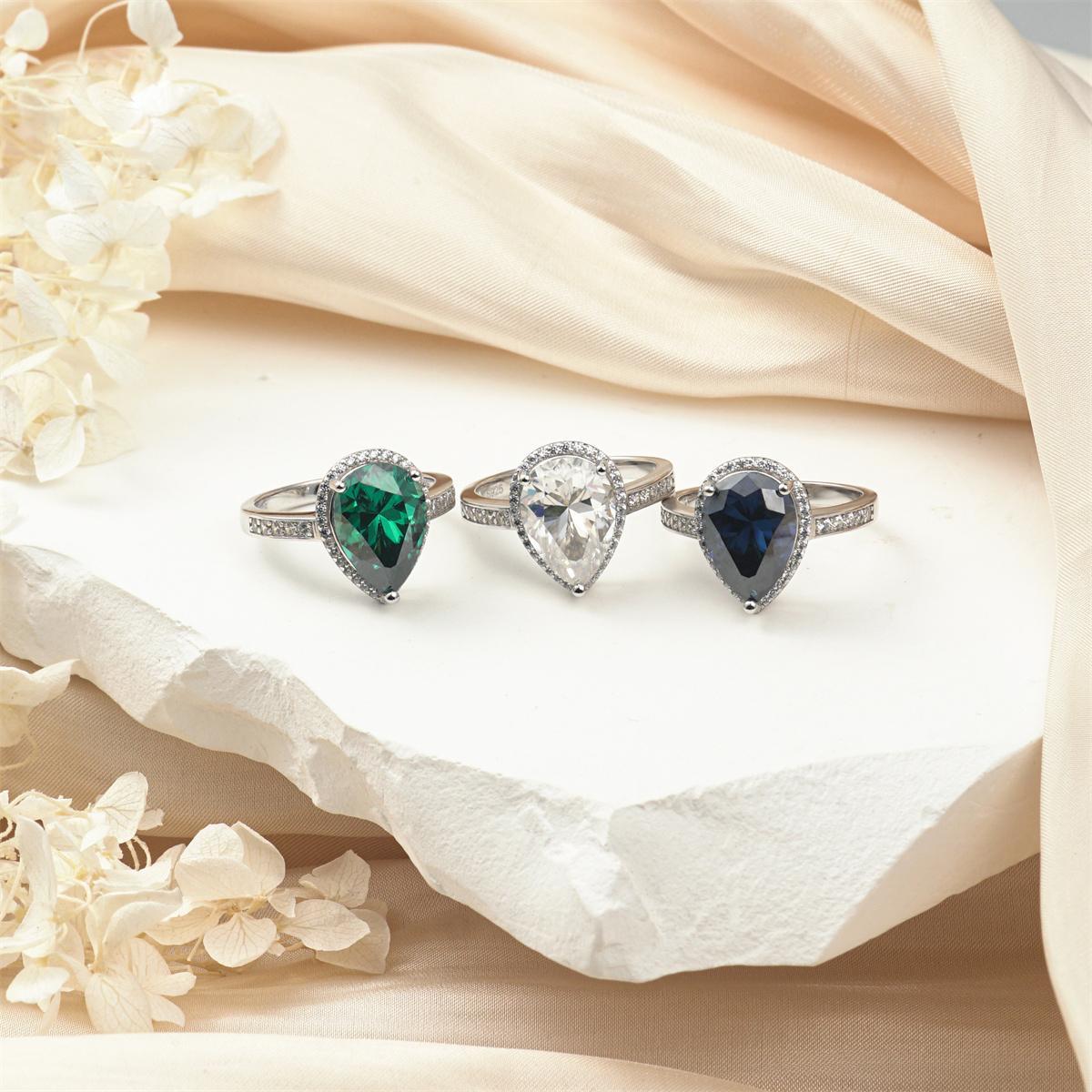 Delzzad 5ct Pear Synthetic Moissanite Halo Ring In 925 Sterling Silver