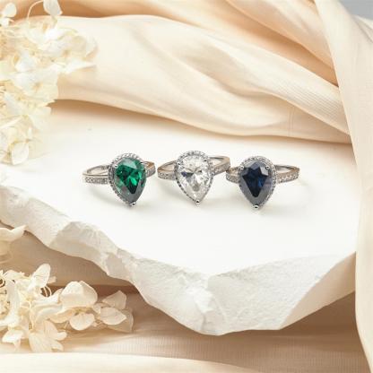 Delzzad 5ct Pear Synthetic Moissanite Halo Ring In 925 Sterling Silver