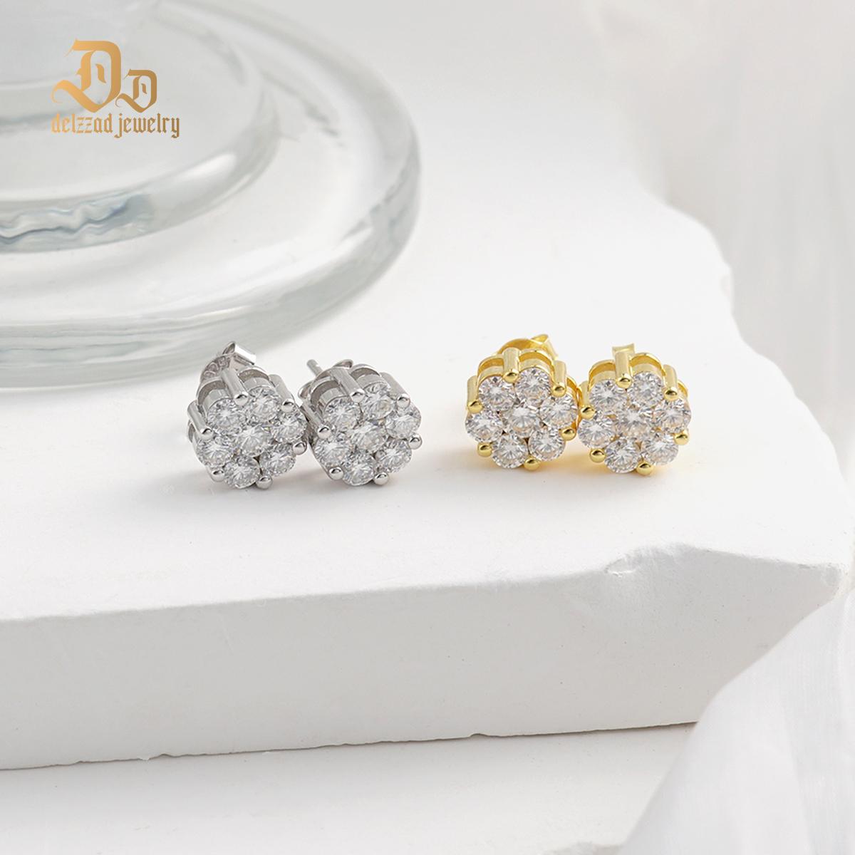 Round Bling Cluster Earrings D Color Synthetic Moissanite S925 Stud Unisex Earrings
