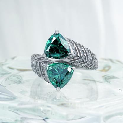 Delzzad 3ct Green Open Trillion Cut Ring Green VVS Synthetic Moissanite S925 Band Ring Jewelry Birthday Engagement Wedding Anniversary Gift
