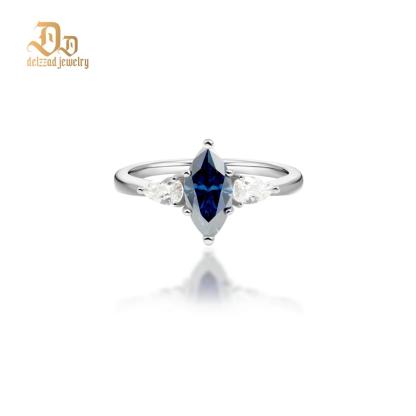 Delzzad 1ct Marquise Synthetic Moissanite Three Stones Ring In 925 Sterling Silver