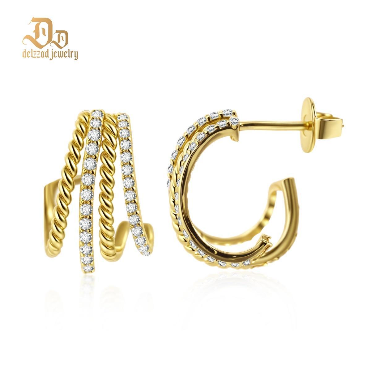 Urban Layers Huggies Earrings Golden Twist Hoop Earrings Synthetic Moissanite Earrings Jewelry Copper Studs