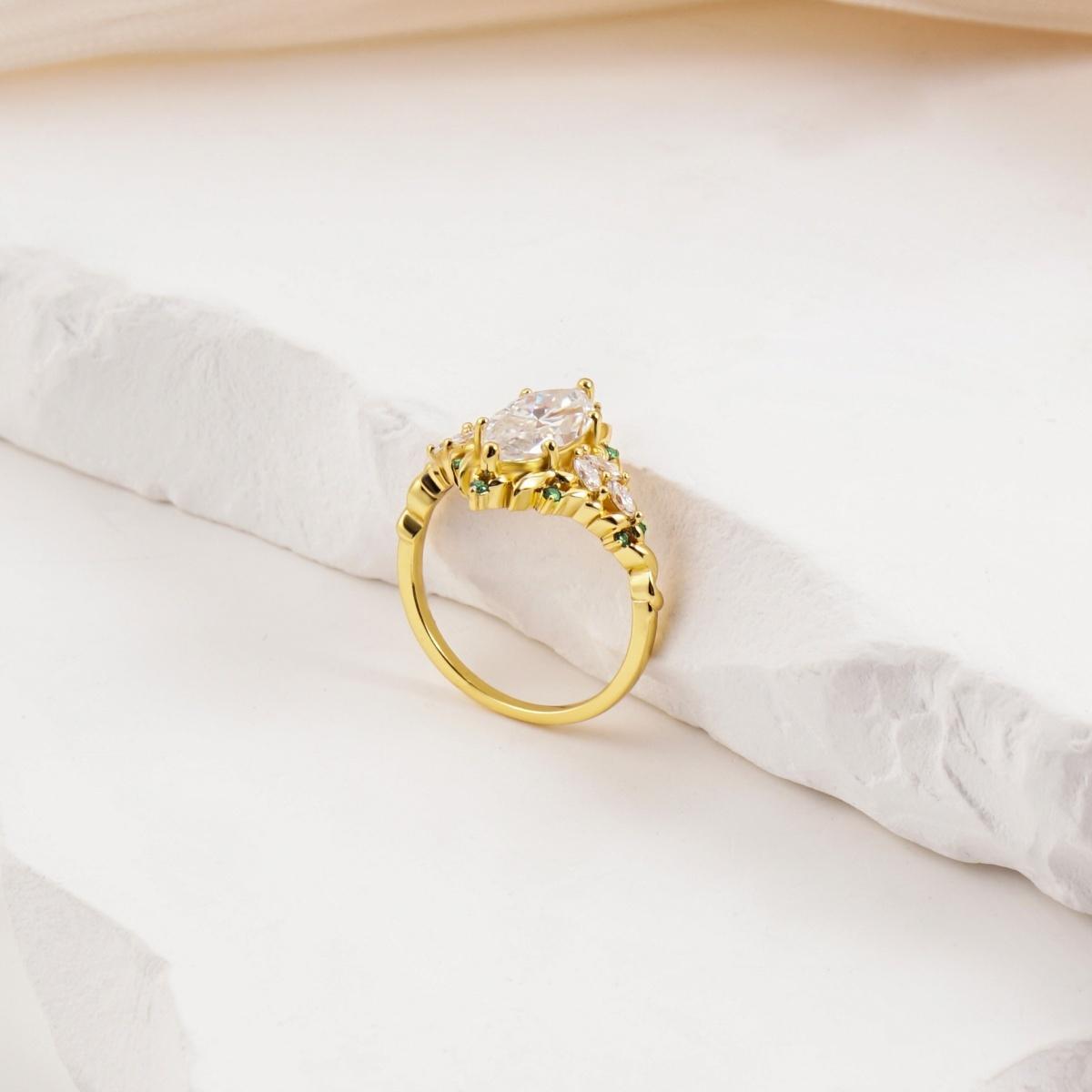 Delzzad 2.2ct Vintage Marquise Cut Leaf Cluster Engagement Ring Band VVS Synthetic Moissanite Ring Jewelry S925 Dainty Ring Band Flower Wedding Ring Perfect Birthday Engagement Wedding Anniversary Christmas Gift