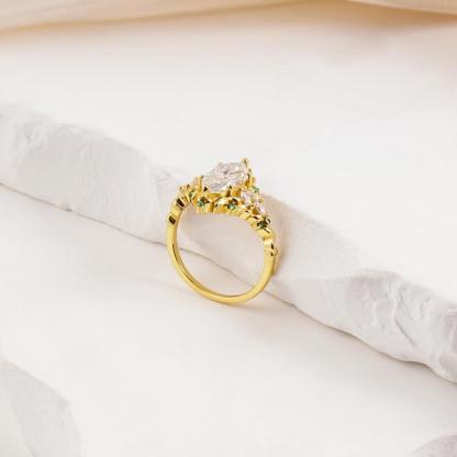 Delzzad 2.2ct Vintage Marquise Cut Leaf Cluster Engagement Ring Band VVS Synthetic Moissanite Ring Jewelry S925 Dainty Ring Band Flower Wedding Ring Perfect Birthday Engagement Wedding Anniversary Christmas Gift