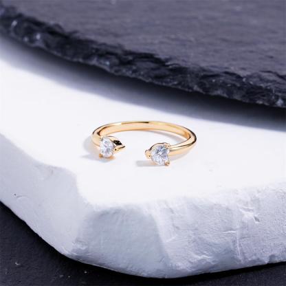 Delzzad 0.6ct Double Heart Drift Ring Open Nesting Ring with Two Hearts Synthetic Moissanite Ring Copper Band