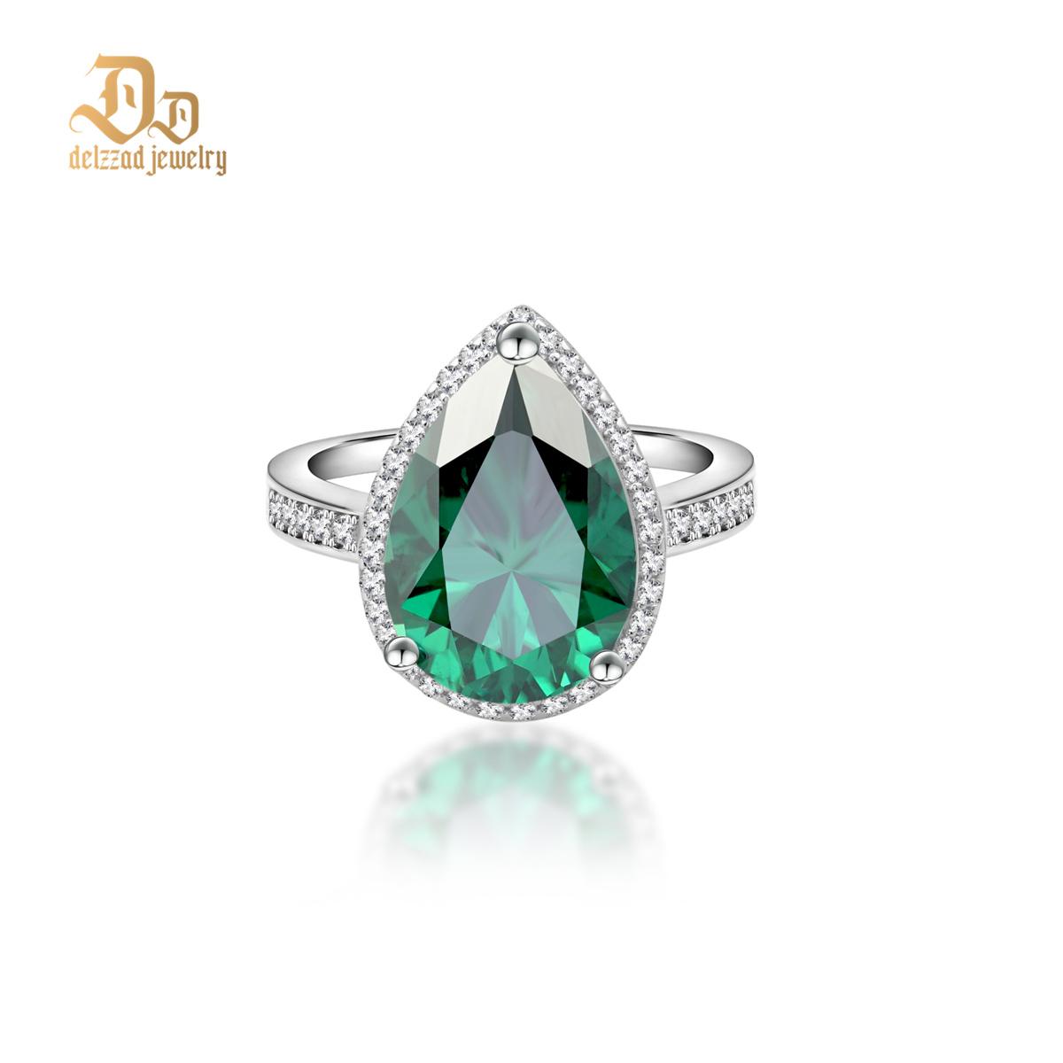 Delzzad 5ct Pear Synthetic Moissanite Halo Ring In 925 Sterling Silver