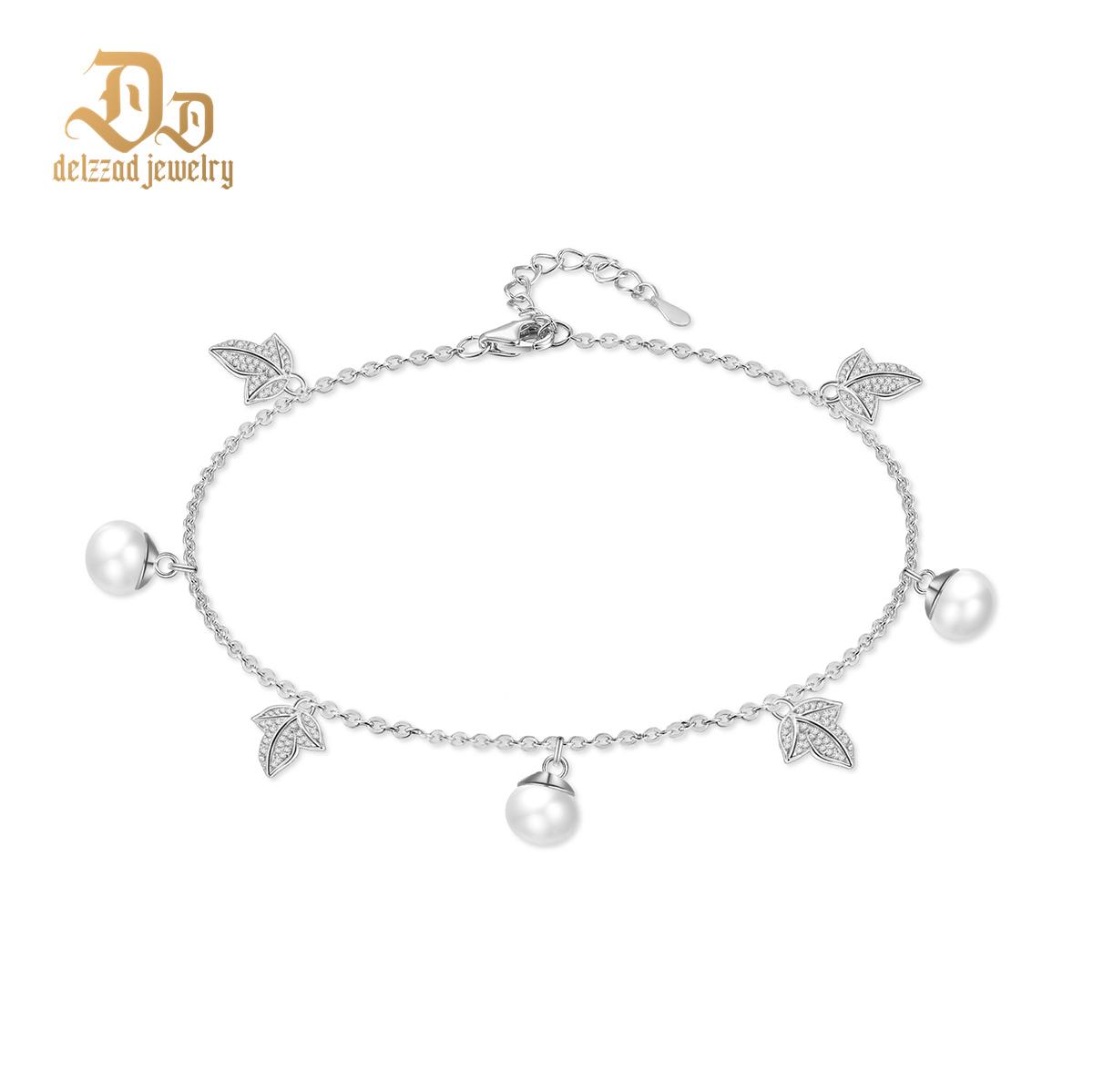 0.6ct Lunar Leaf Trail Anklet Pearl Bloom Anklet Chain Adjustable Anklet Synthetic Moissanite Anklet Jewelry Copper Chain