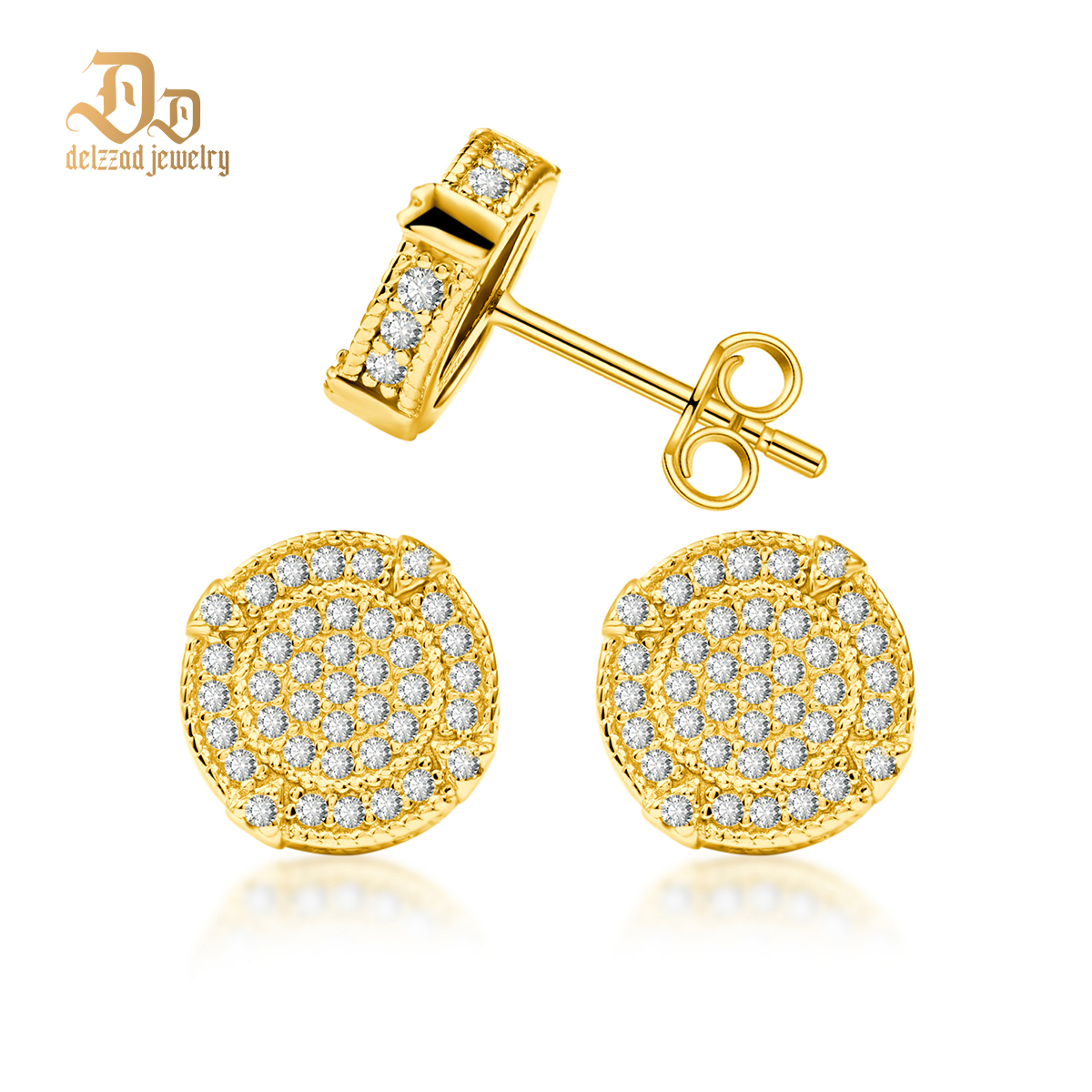 BLINGSHIELD Round Pave Stud Earrings 925S & VVS Moissanite