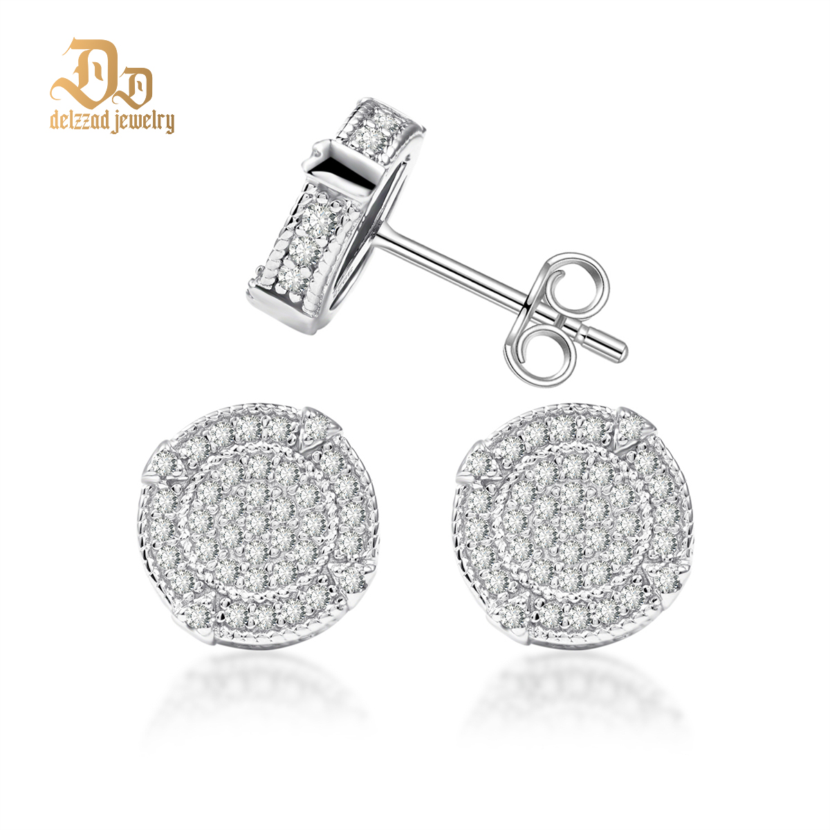 BLINGSHIELD Round Pave Stud Earrings 925S & VVS Moissanite