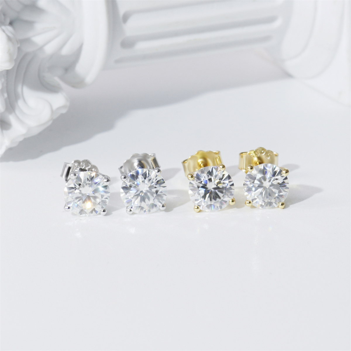 Solitaire Four Prong Earrings Butterfly/Screw Back Stud D-Color Moissanite & S925