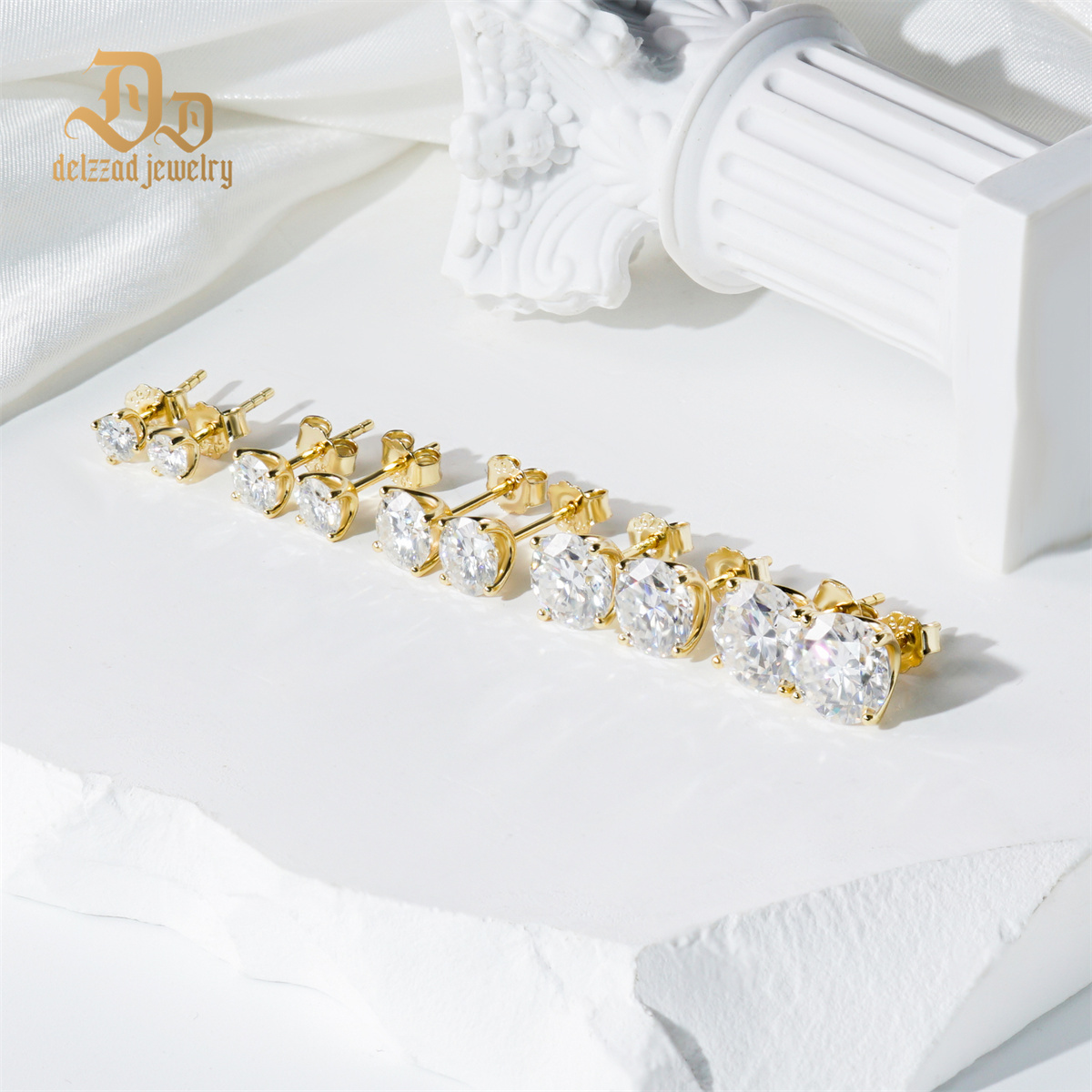 Solitaire Four Prong Earrings Screw Back Stud D-Color Moissanite & S925