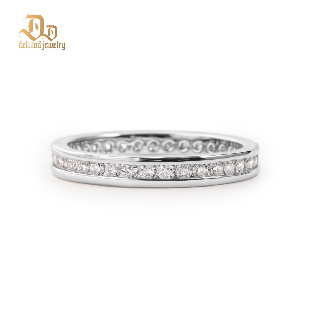 Eternal Path Ring Channel Set Eternity Wedding Band Ring VVS Synthetic Moissanite Ring Jewelry Copper Band