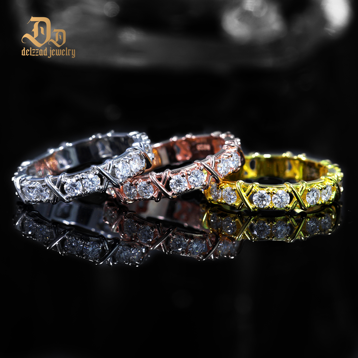 S925 VVS Synthetic Moissanite Cross Eternity Ring Gift For Wedding Anniversary