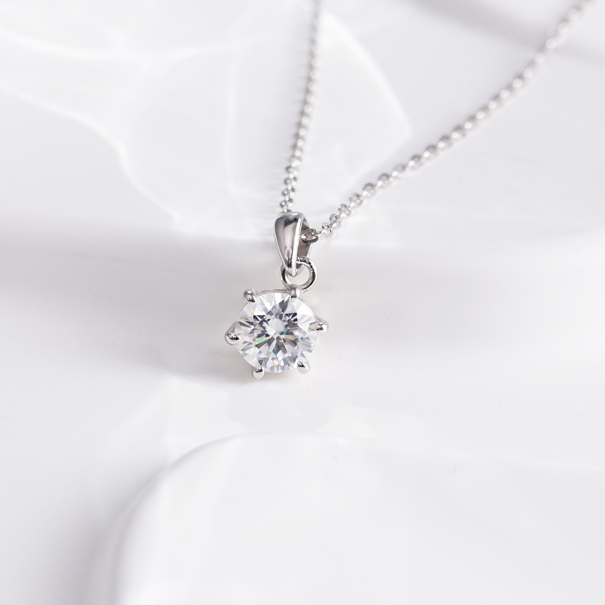1ct Six-Prong Pendant D Color VVS Synthetic Moissanite S925 Chain Women Solitaire Necklace Gifts