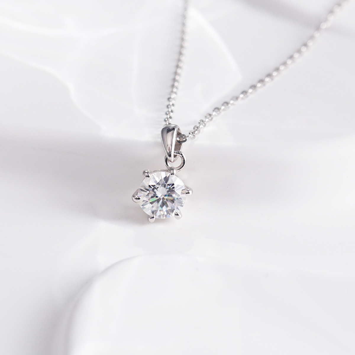 1ct Six-Prong Pendant D Color VVS Synthetic Moissanite S925 Chain Women Solitaire Necklace Gifts