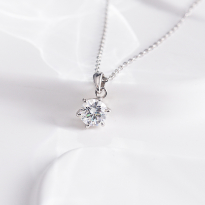 1ct Six-Prong Pendant D Color VVS Synthetic Moissanite S925 Chain Women Solitaire Necklace Gifts