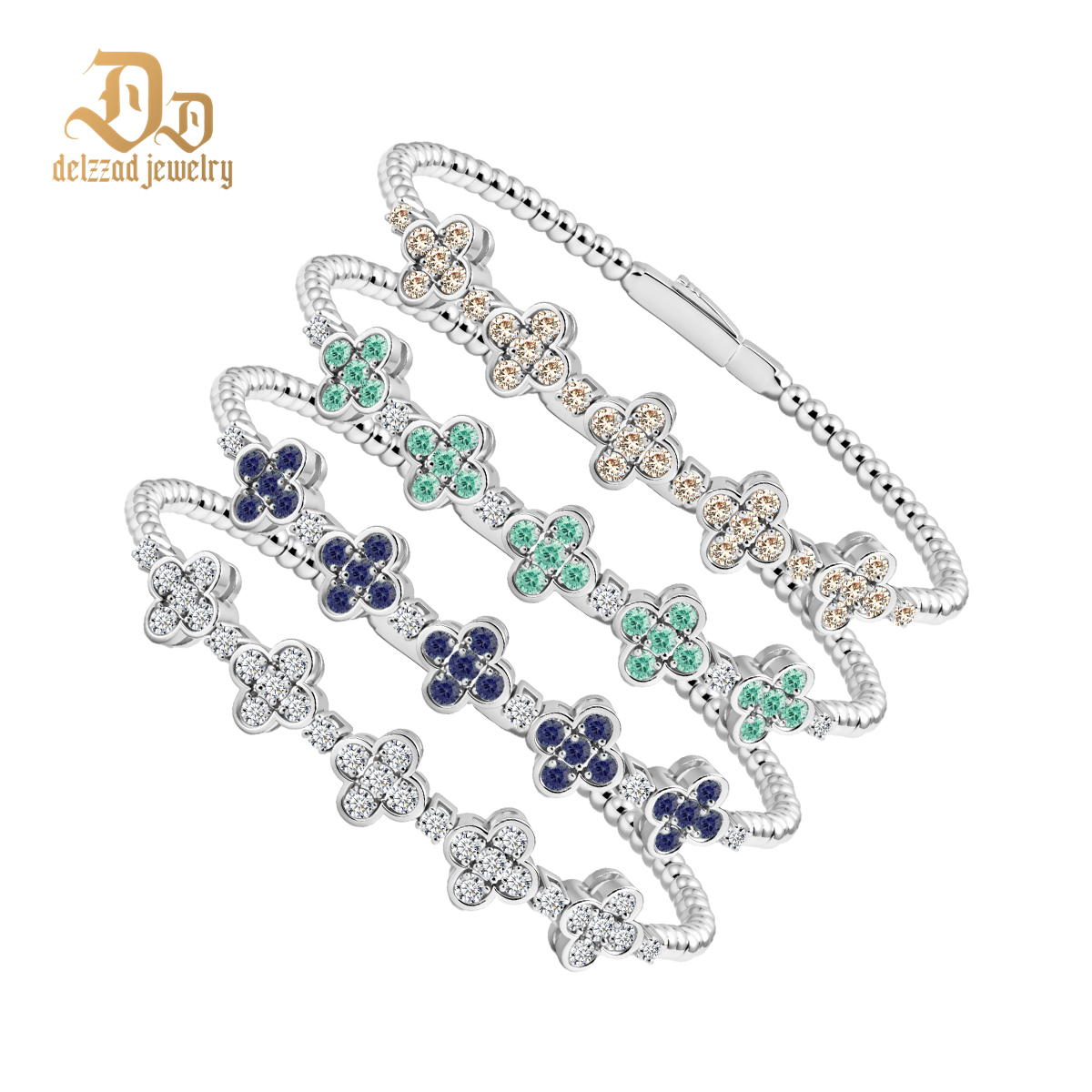 3ct Baroque Beaded Whisper Bangle Clover Bracelet VVS Synthetic Moissanite Bracelet Bangle Copper Chain