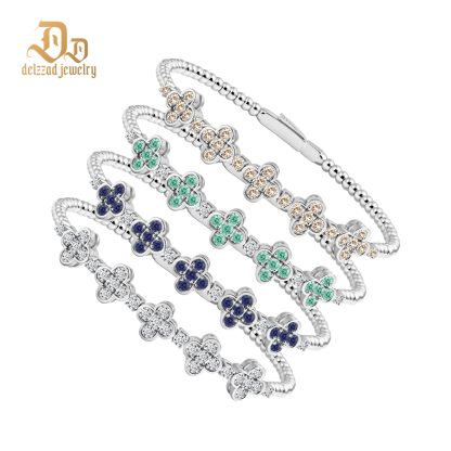 3ct Baroque Beaded Whisper Bangle Clover Bracelet VVS Synthetic Moissanite Bracelet Bangle Copper Chain