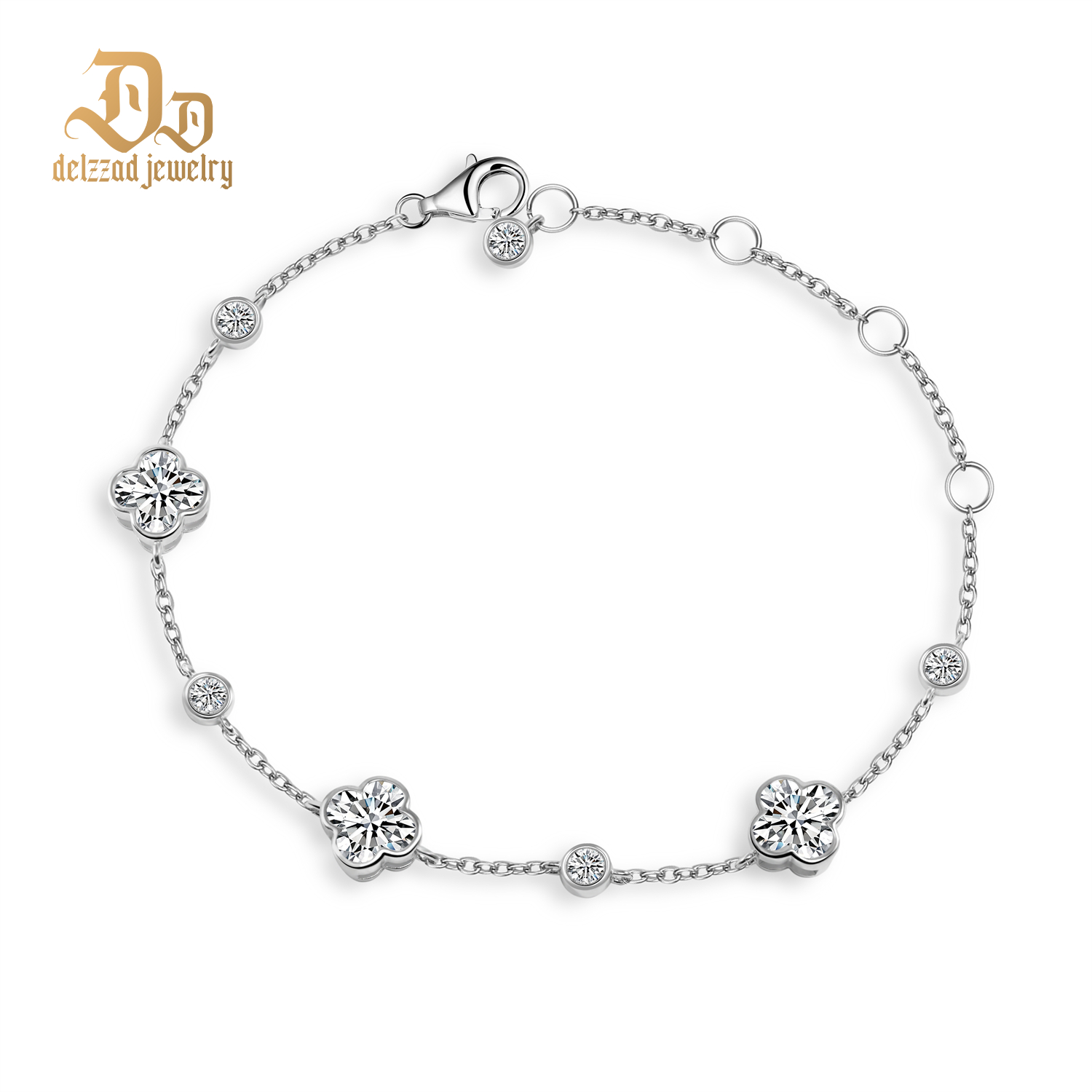 3.5ct Four Leaf Clover Cluster Adjustable Bracelet Lab-Created Moissanite Bracelet S925 Sterling Silver Moissanite Jewelry Engagement Wedding Anniversary Perfect Gifts