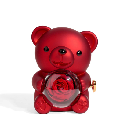 Delzzad Romantic Eternal Rose Cute Hug Bear Jewelry Box - Perfect Valentine's Day Christmas Gift for Her