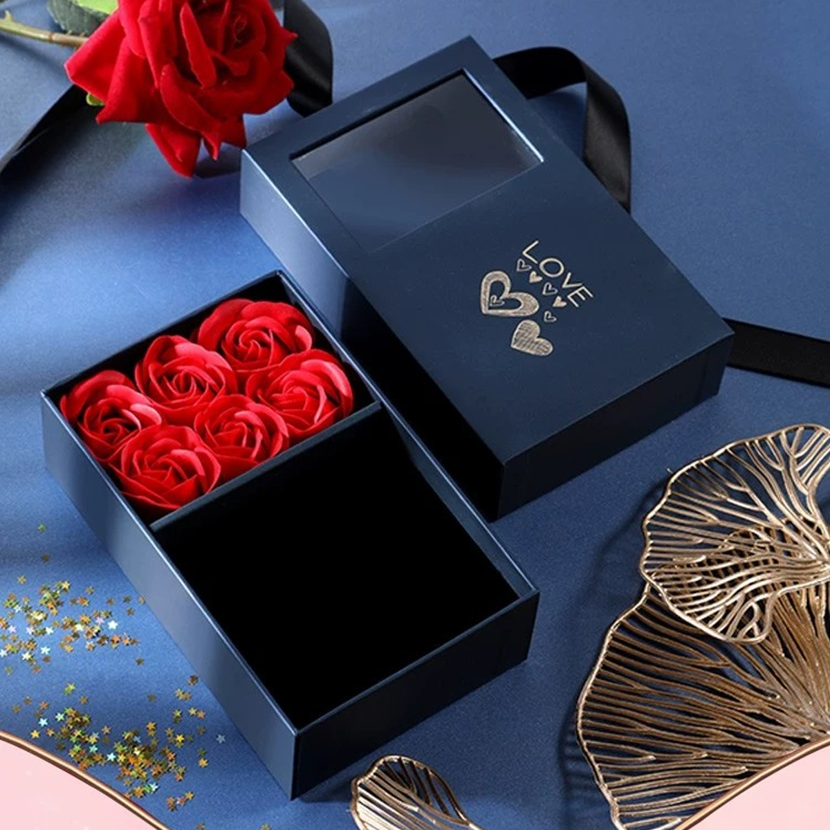 Delzzad Eternal Flower Rose Love Jewelry Box Gift Bag Set for Her Valentine's Day Anniversary Christmas Gift Box