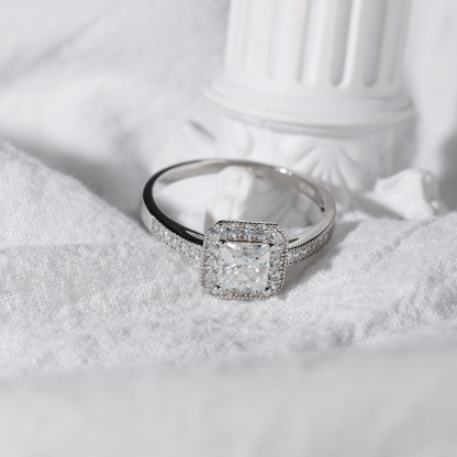 Delzzad 1ct Princess Synthetic Moissanite Halo Ring S925 Ring Band Jewelry Gift