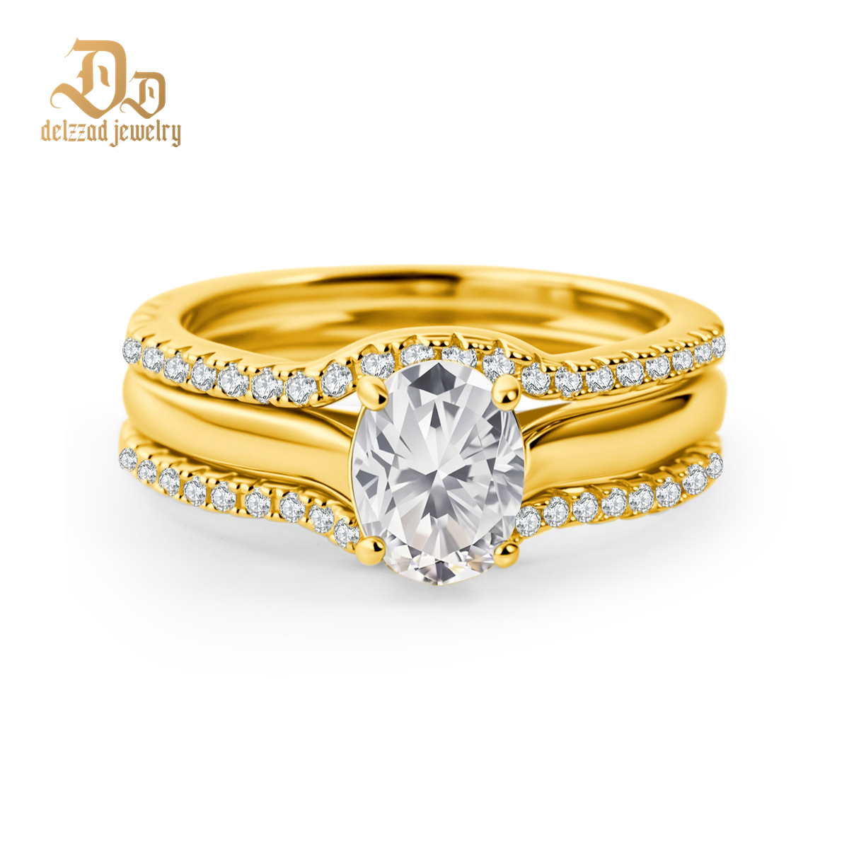 Heavenly Nest 1.8ct Triple Stacking Ring Copper Engagement Ring VVS Synthetic Moissanite Ring Jewelry Perfect Gift