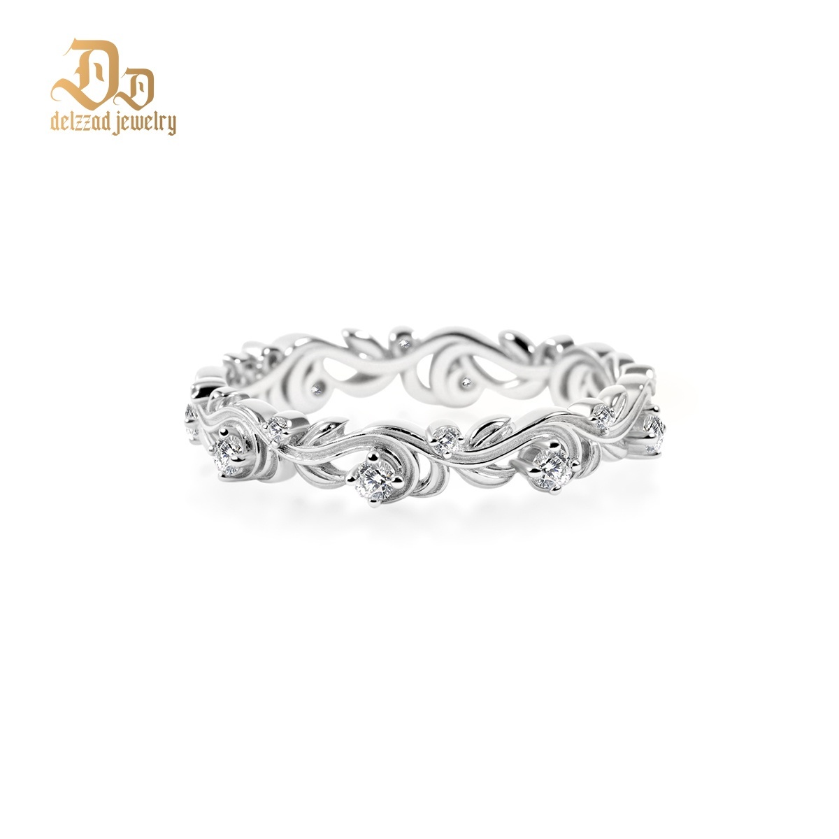 Delzzad Golden Vine Eternity Ring Floral Band Engagement Ring Syntheti