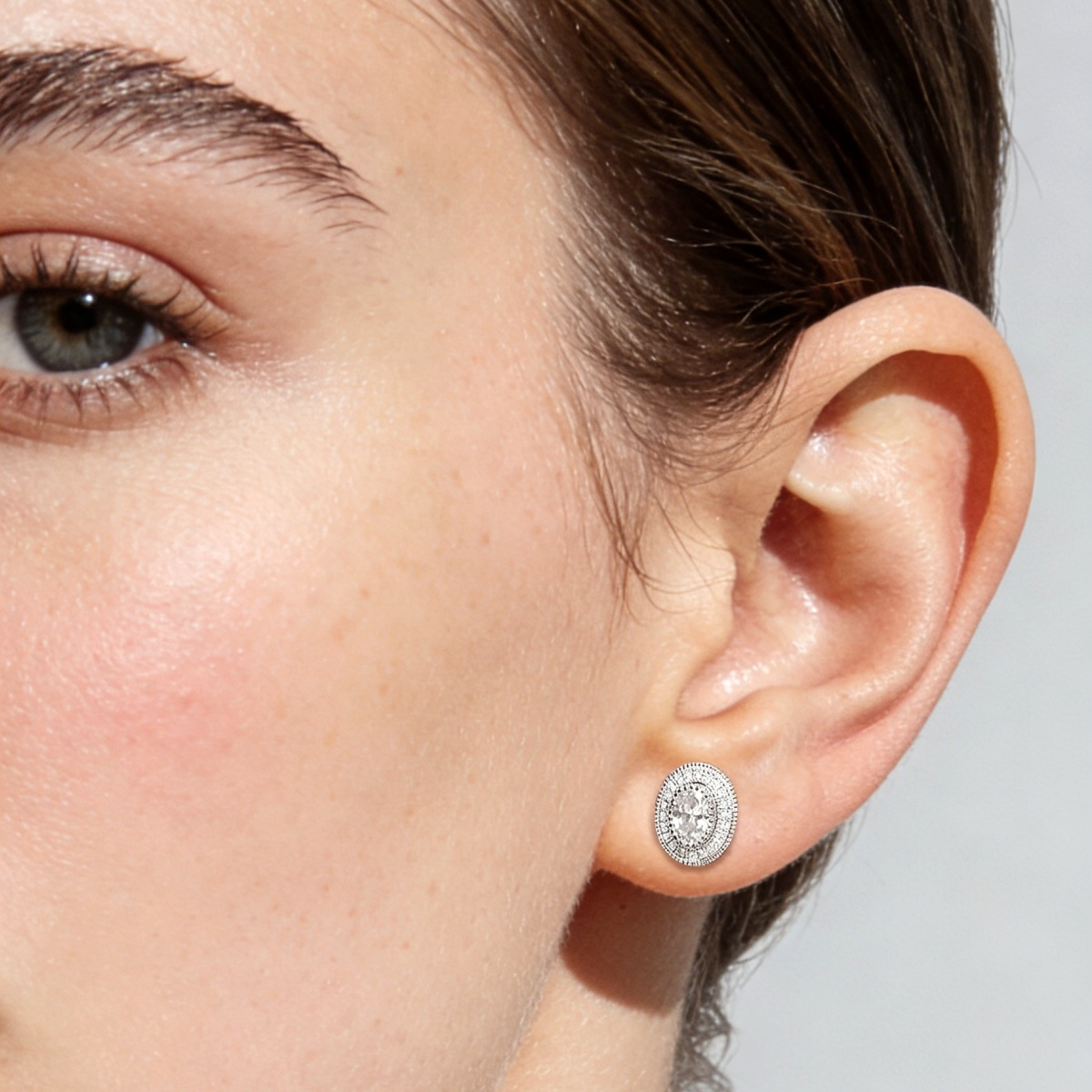 The Halo of Eos Earrings Oval Cut Milgrain Halo Earrings VVS Synthetic Moissanite Earrings Copper Studs