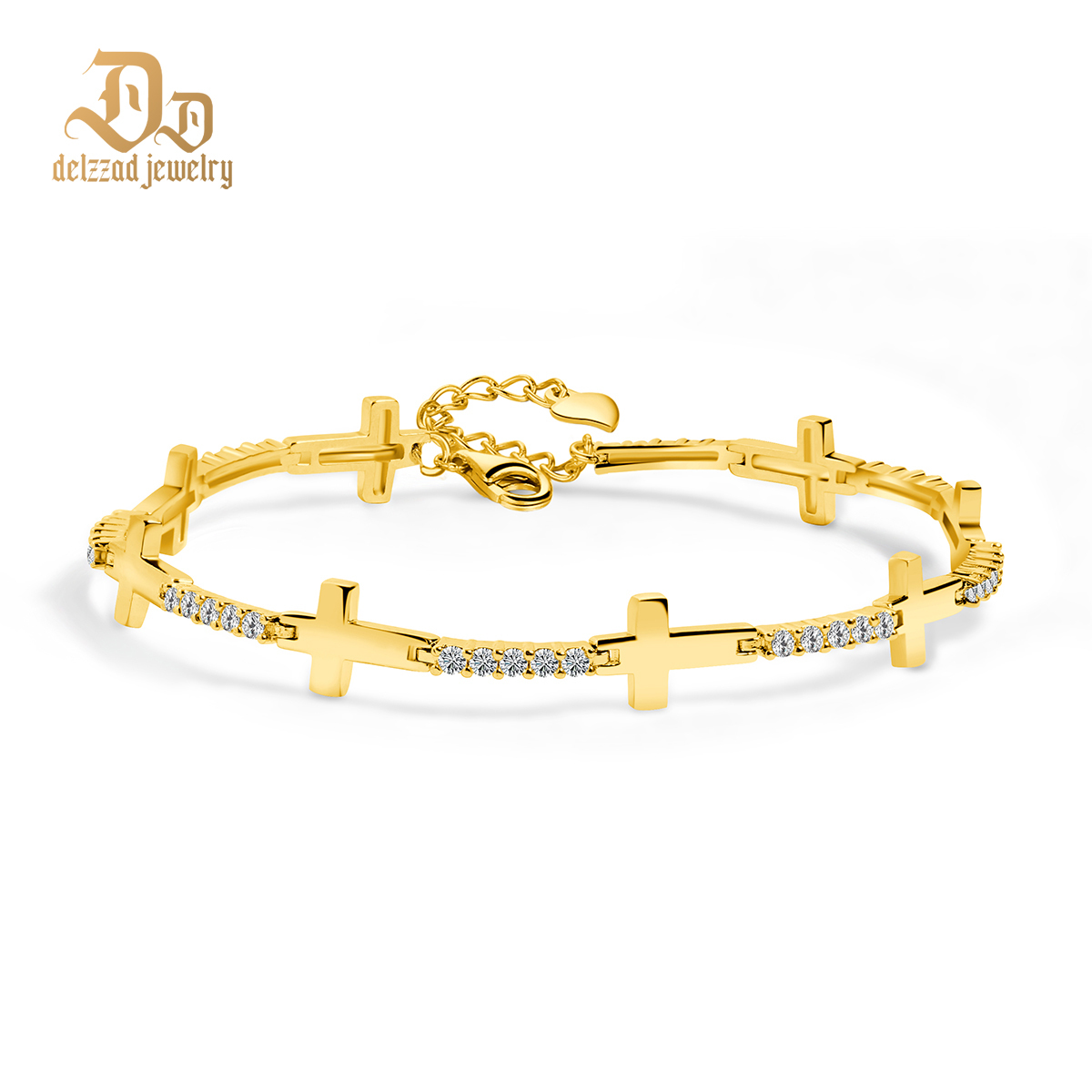 Eternal Devotion Sideways Cross Bracelet Copper Chain Synthetic Moissanite Bracelet