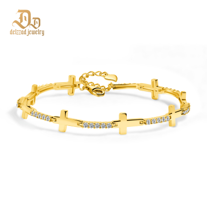 Eternal Devotion Sideways Cross Bracelet Copper Chain Synthetic Moissanite Bracelet