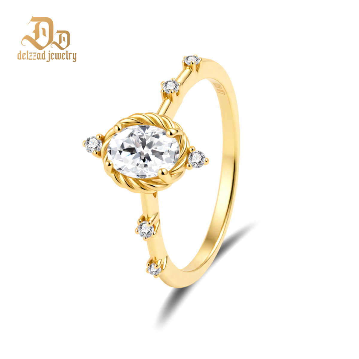 Delzzad 1ct Vintage Aura Ring Twist of Fate Ring Oval Engagement Ring VVS Synthetic Moissanite Ring Jewelry S925 Band