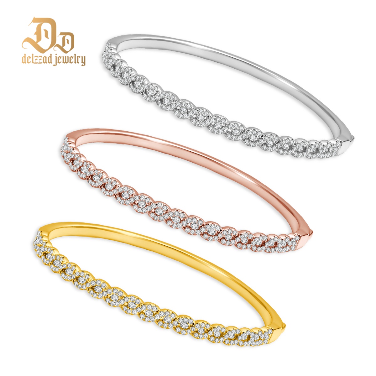 Trinity Ripple Bangle Bracelet Stackable Wedding Bangle Synthetic Moissanite Bracelet Copper