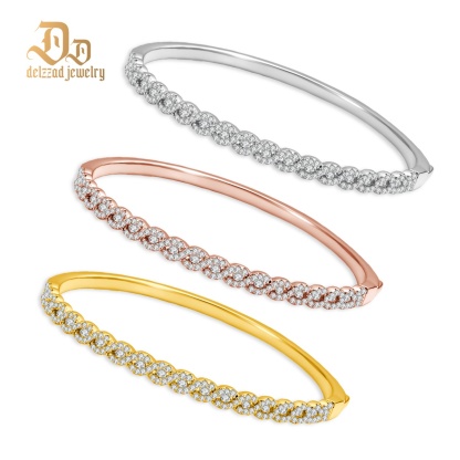 Trinity Ripple Bangle Bracelet Stackable Wedding Bangle Synthetic Moissanite Bracelet Copper