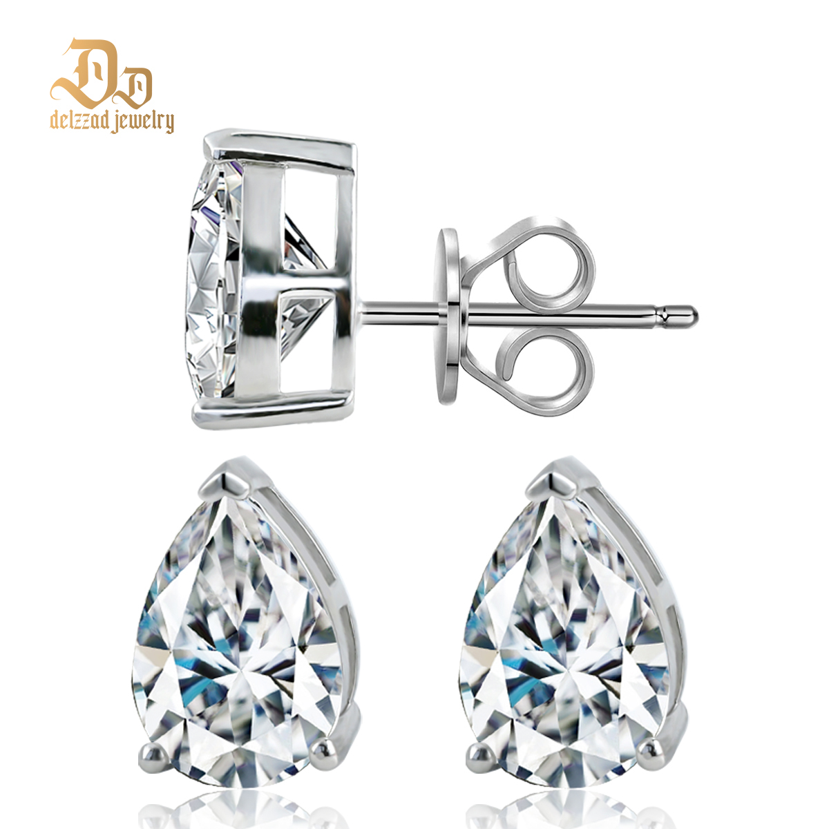 S925 Pear Cut Earrings Synthetic D Color Moissanite Prong Stud Earrings