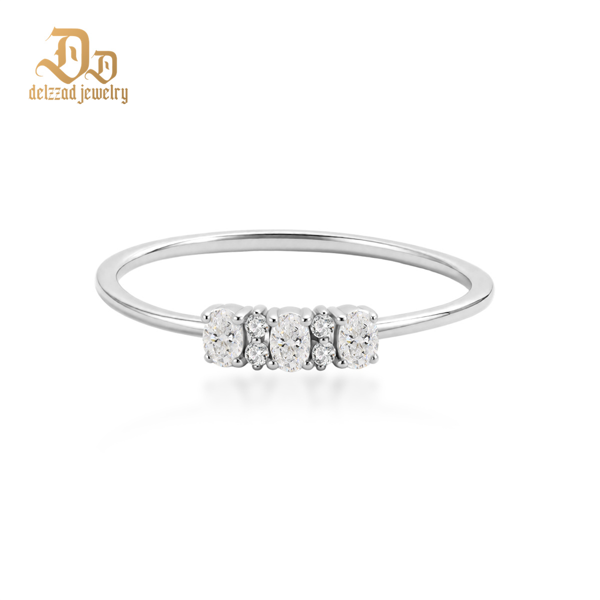 Delzzad 0.2ct Moonlight Pebbles Ring Oval Ring Band VVS Synthetic Moissanite Ring Jewelry Copper Band