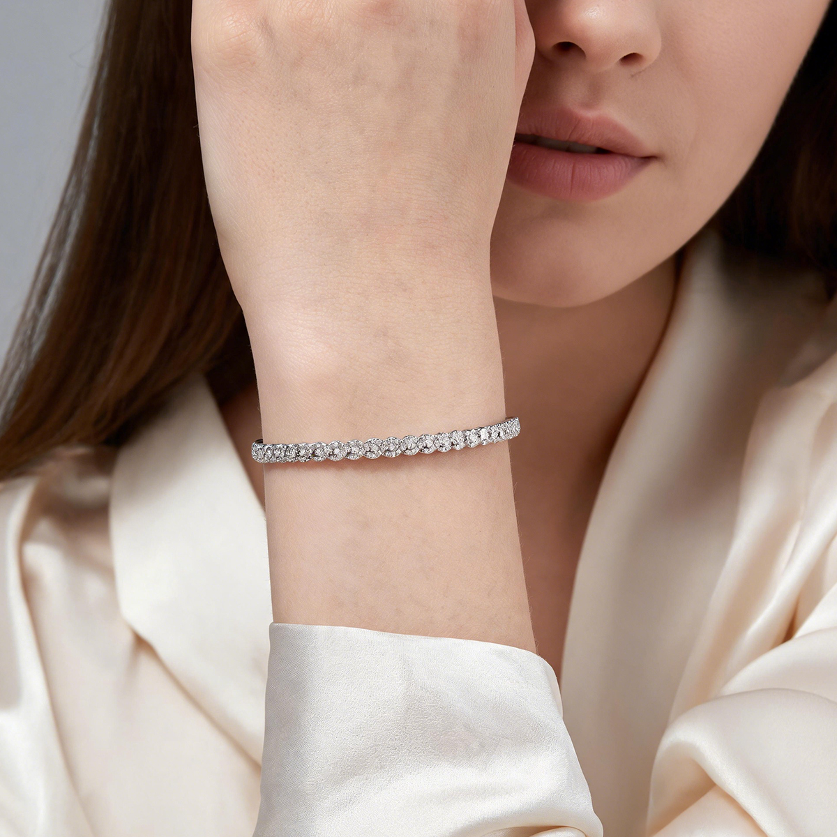 Trinity Ripple Bangle Bracelet Stackable Wedding Bangle Synthetic Moissanite Bracelet Copper