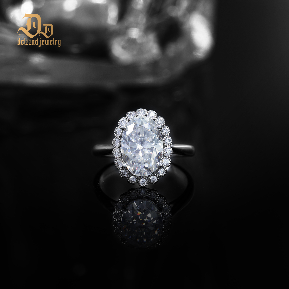 6ct Oval Synthetic Moissanite Halo Flower Ring In 925 Sterling Silver