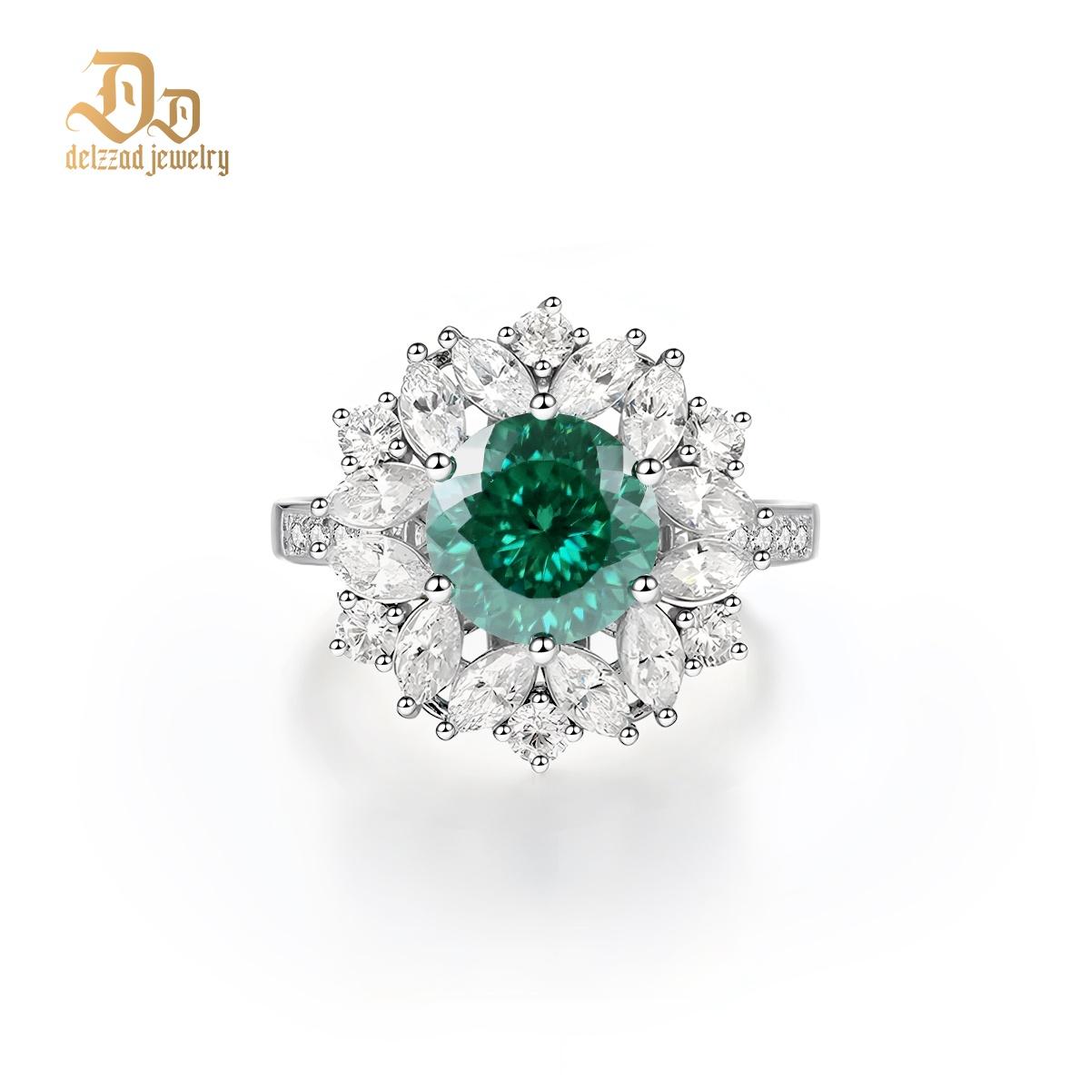 Delzzad 3ct Hundreds Faces Round Synthetic Moissanite Flower Ring In 925 Sterling Silver