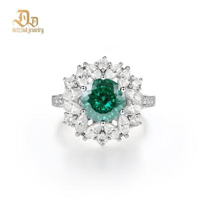 Delzzad 3ct Hundreds Faces Round Synthetic Moissanite Flower Ring In 925 Sterling Silver