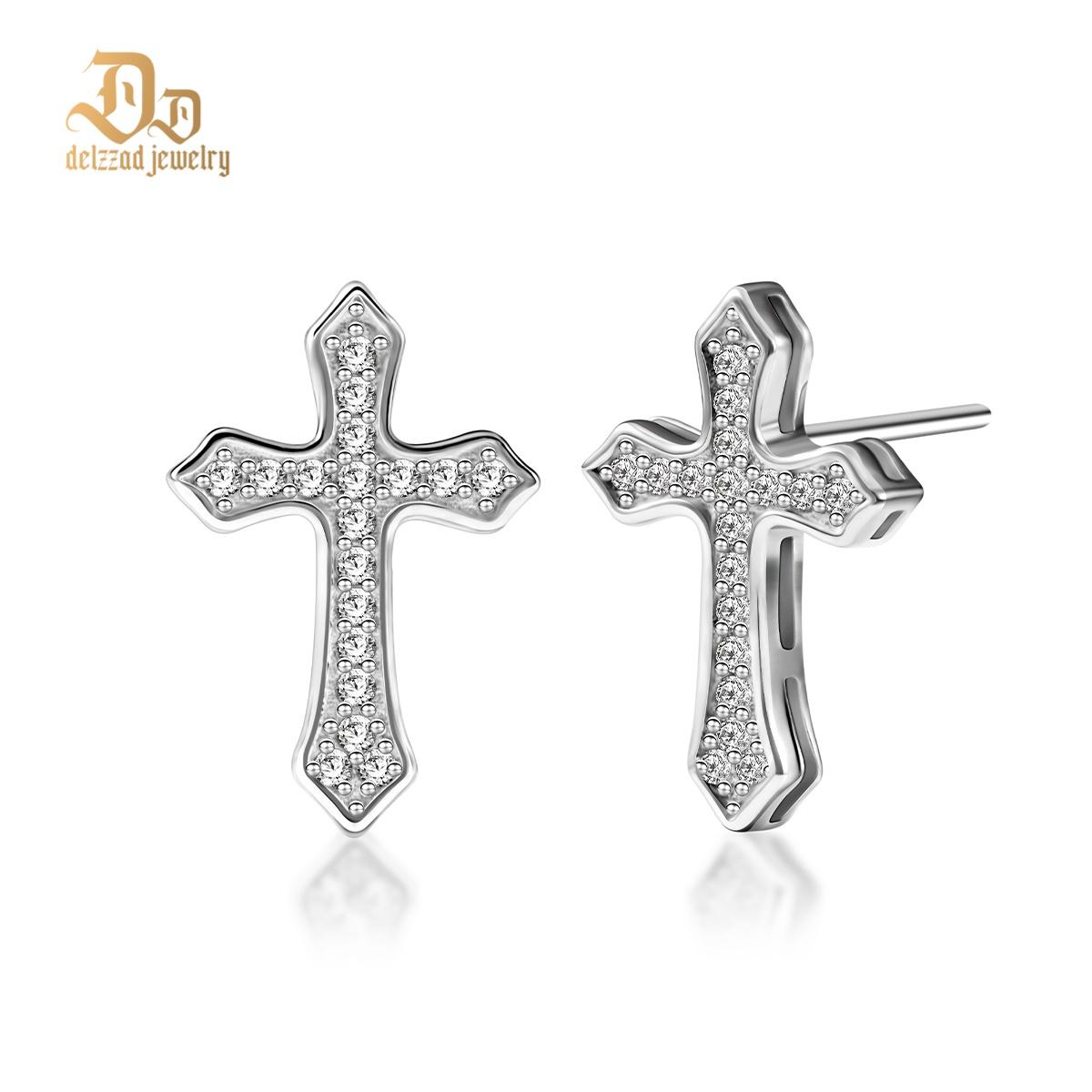 Hip Hop Bling Cross Stud Earrings S925 D Color VVS Synthetic Moissanite Unisex Earrings