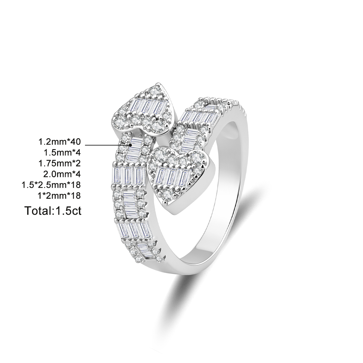 14K Gold-Plated Couplet of Love Ring Double Heart Wrap Ring Band VVS Synthetic Moissanite Ring Exquisite Jewelry for Men Women