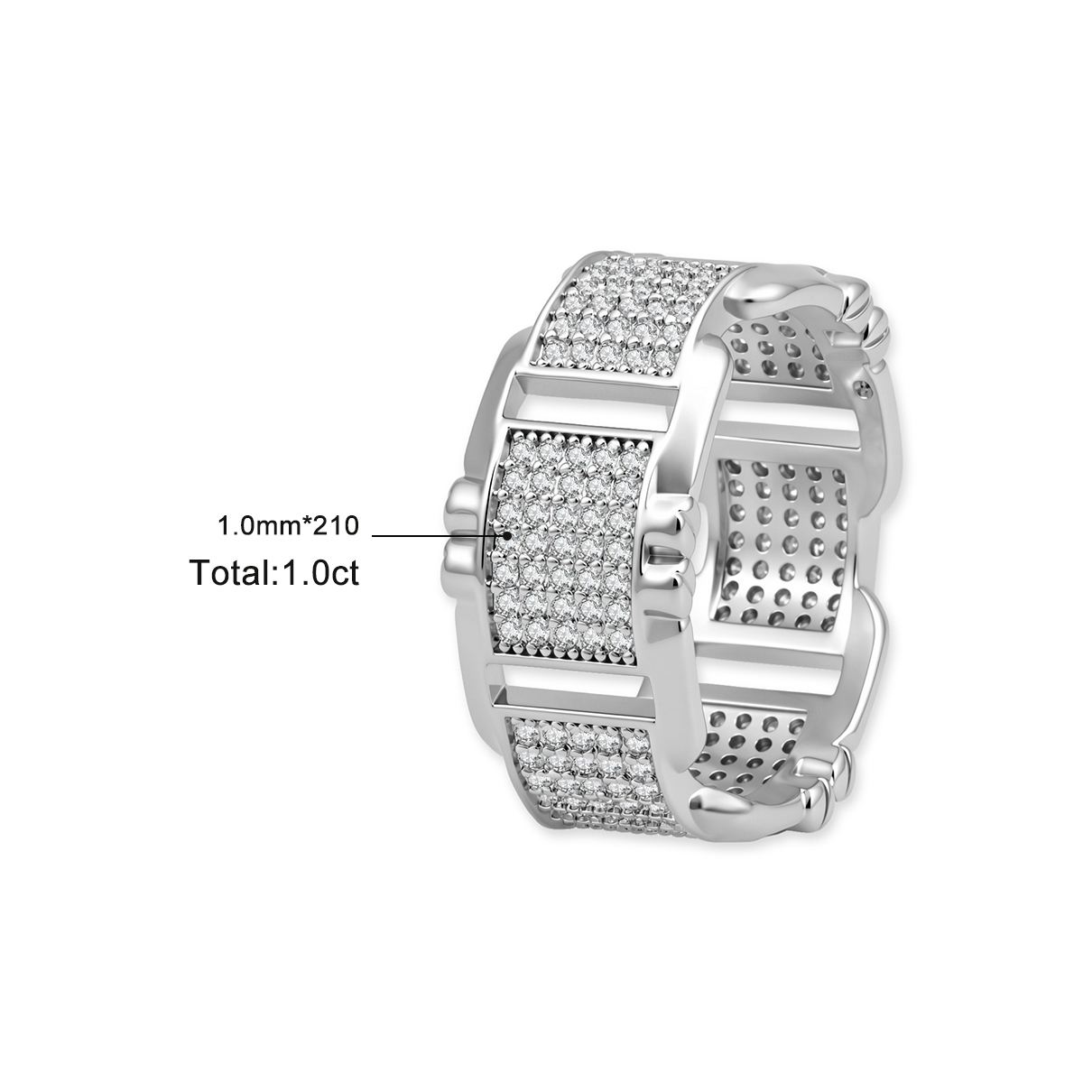 14K Gold-Plated The Icicle Band Ring Hip Hop Link Ring VVS Synthetic Moissanite Ring Exquisite Jewelry for Men Women