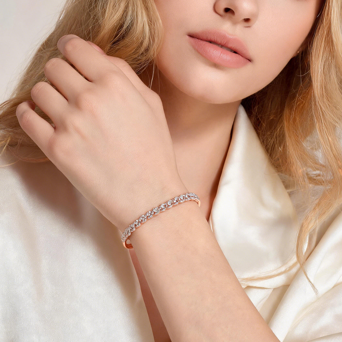 Trinity Ripple Bangle Bracelet Stackable Wedding Bangle Synthetic Moissanite Bracelet Copper