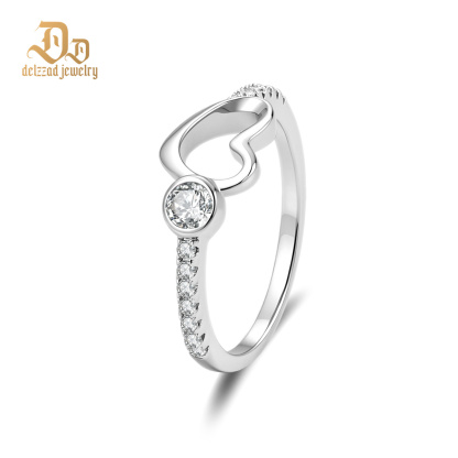 Delzzad 0.3ct Petite Amour Ring EverLove Band Heart Promise Ring VVS Synthetic Moissanite Ring Jewelry Copper Band