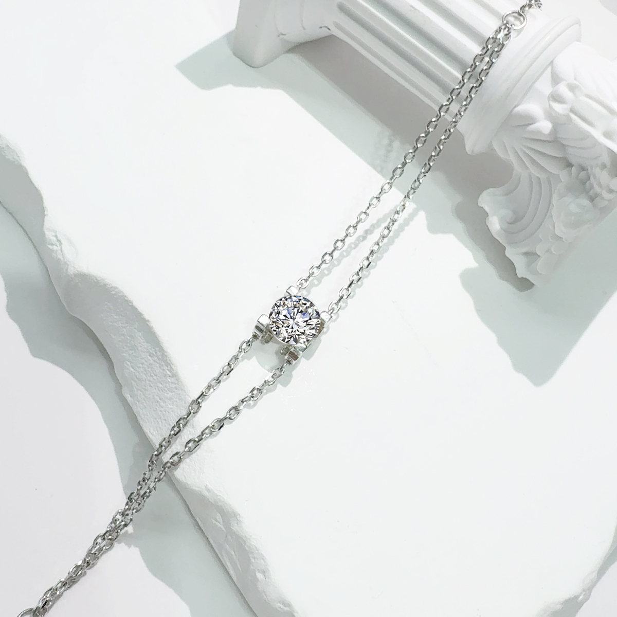 1ct Solitaire Prong Bracelet Double Chain Bracelet Synthetic Moissanite S925 Sterling Silver Bracelet Chain Jewelry Birthday Engagement Wedding Anniversary Perfect Gifts