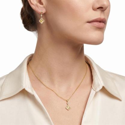 【Aura of Solis】Delzzad Halo Clover Necklace Four-Leaf Dangle Earrings VVS Synthetic Moissanite Pendant Earrings Jewelry Set Copper Chain