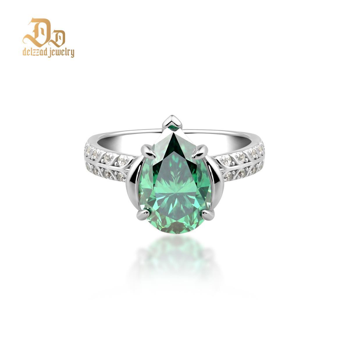 Delzzad 4ct Pear Synthetic Moissanite Solitaire Ring In 925 Sterling Silver