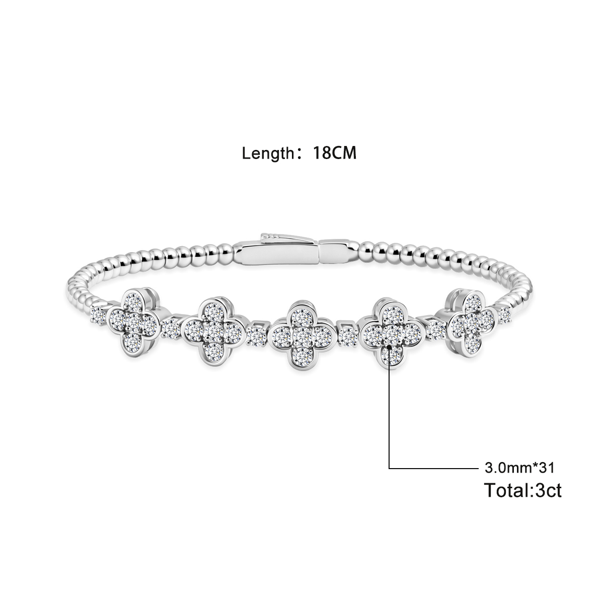 3ct Baroque Beaded Whisper Bangle Clover Bracelet VVS Synthetic Moissanite Bracelet Bangle Copper Chain
